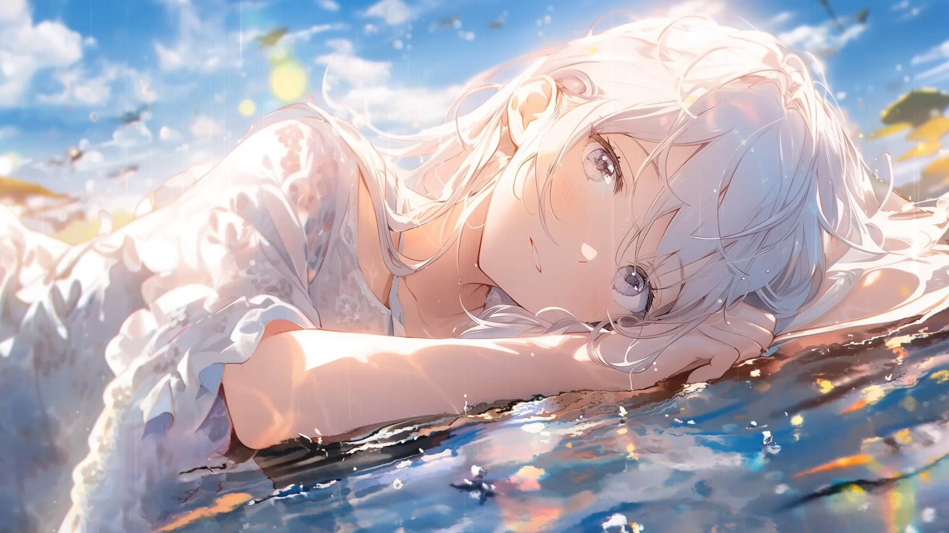 白发动漫少女躺卧
