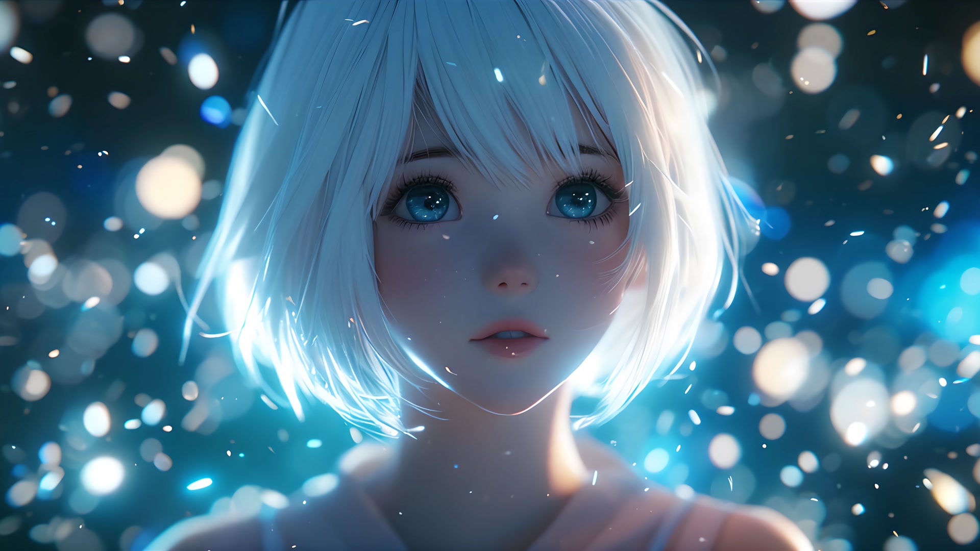 白发少女凝视