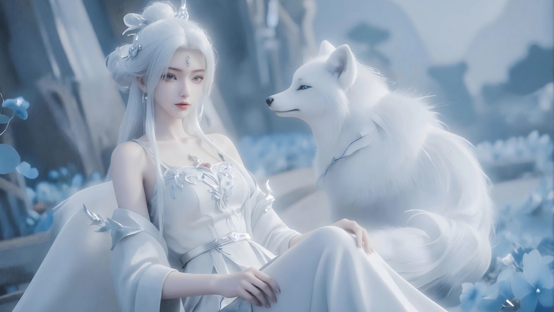 白衣少女与白狼