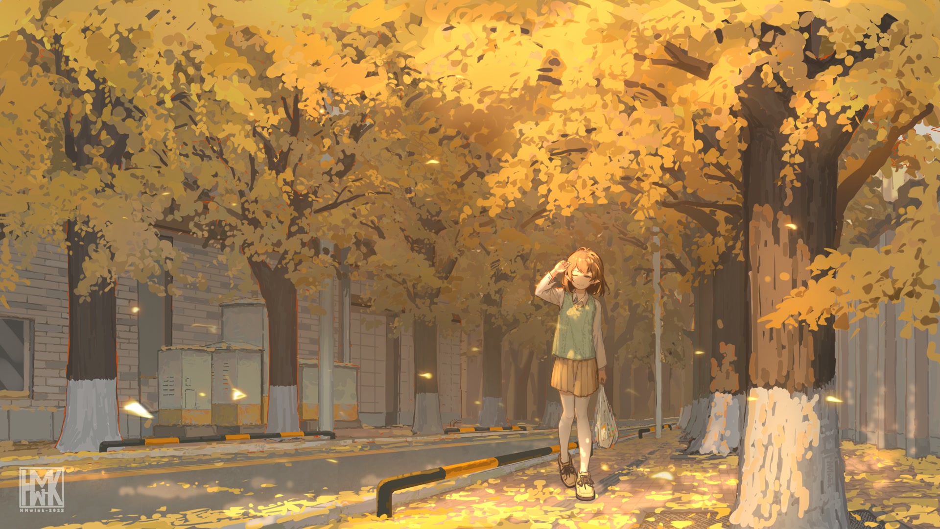 秋叶下的少女