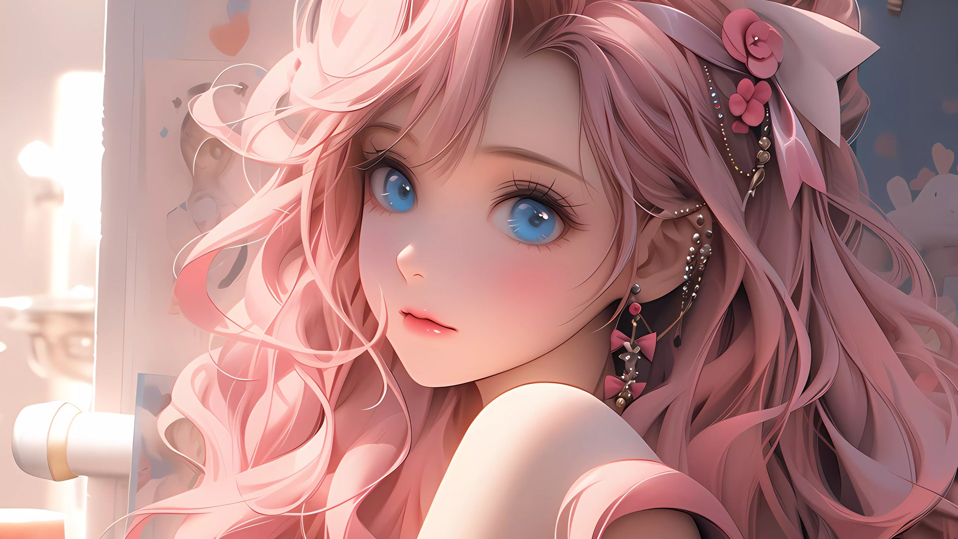 粉发少女回眸
