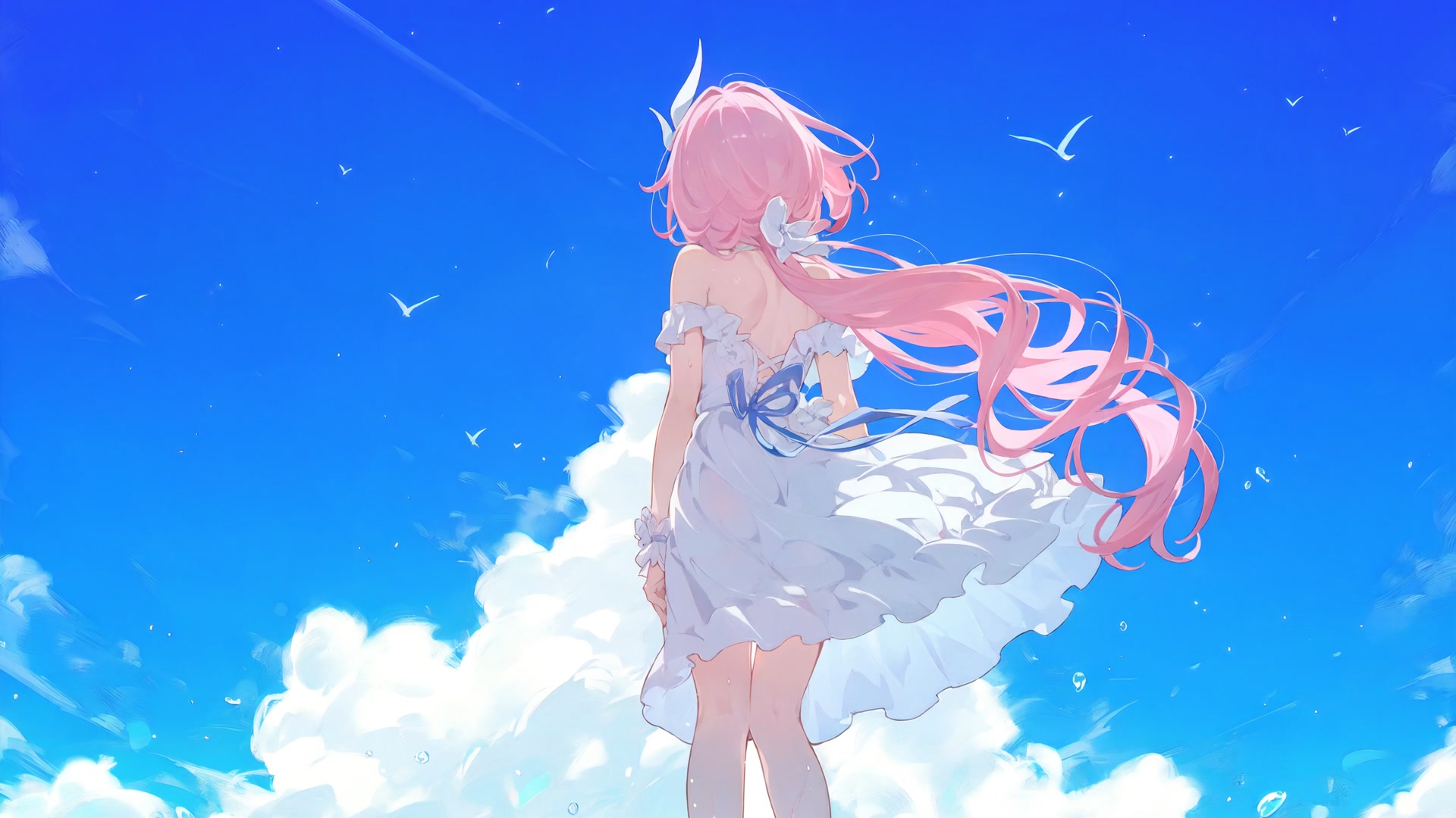 粉发少女背影