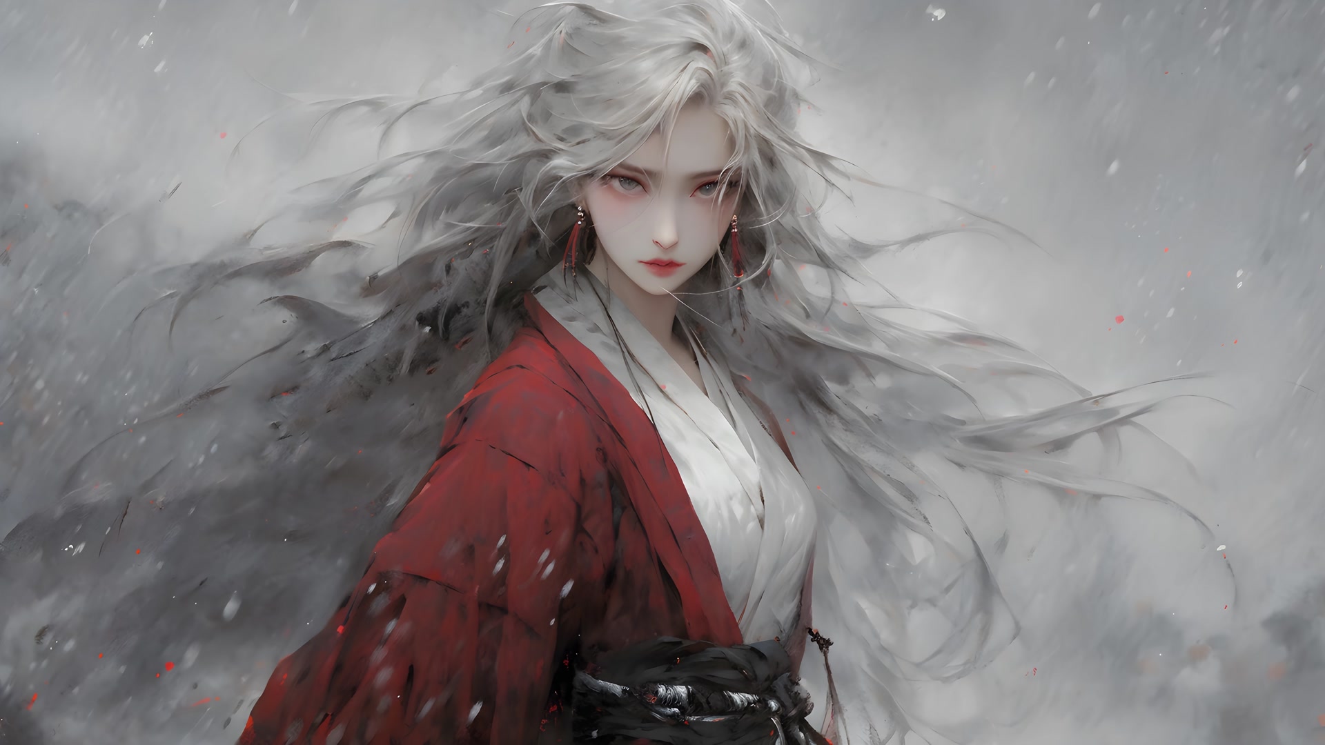 红妆雪舞银发女