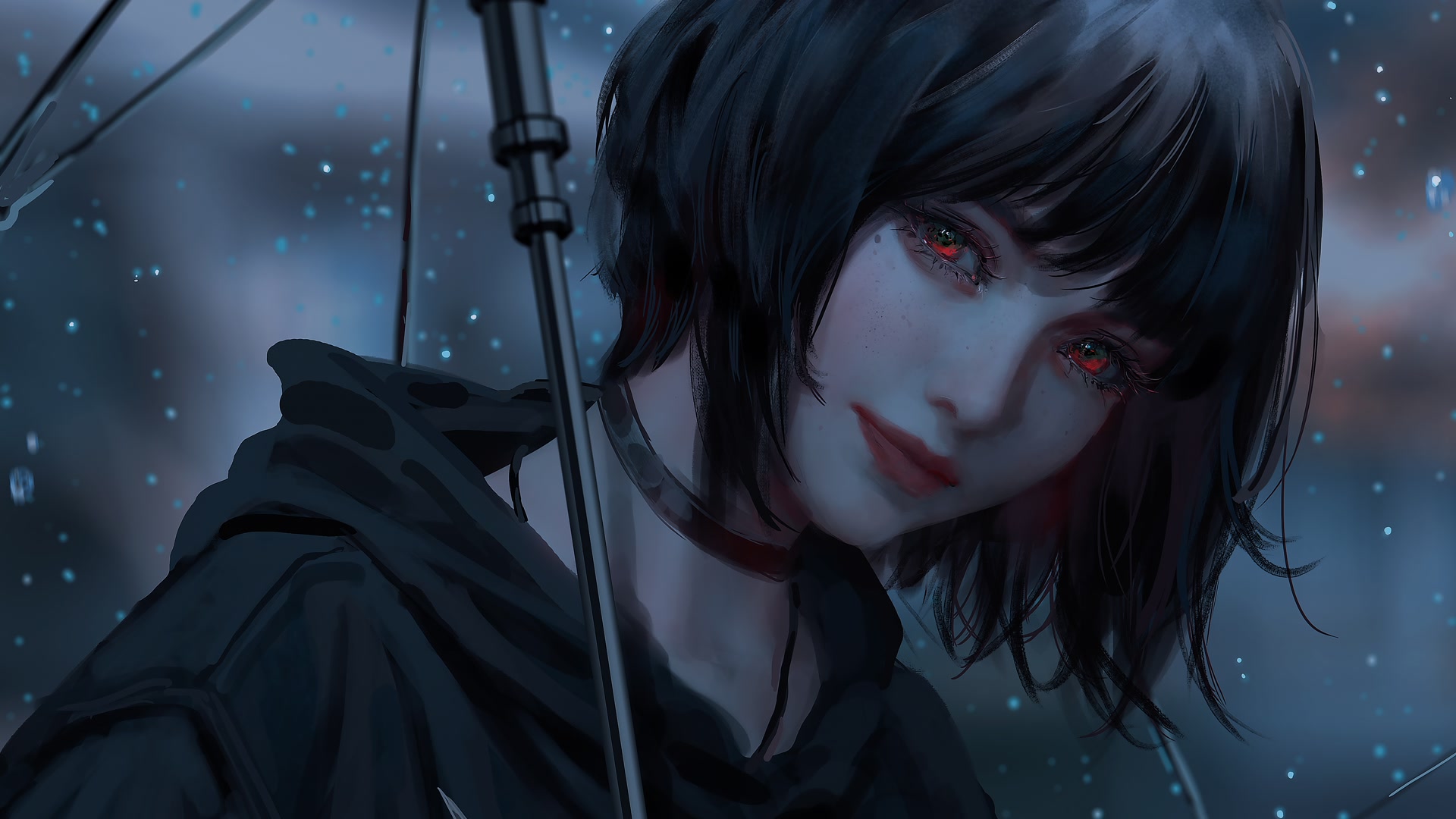 红眸少女持伞