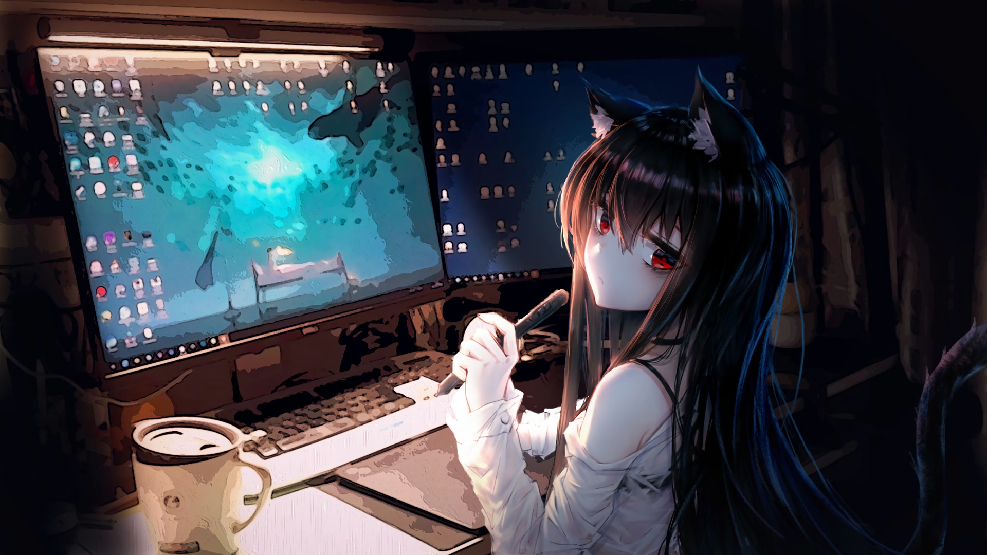 红瞳少女双屏