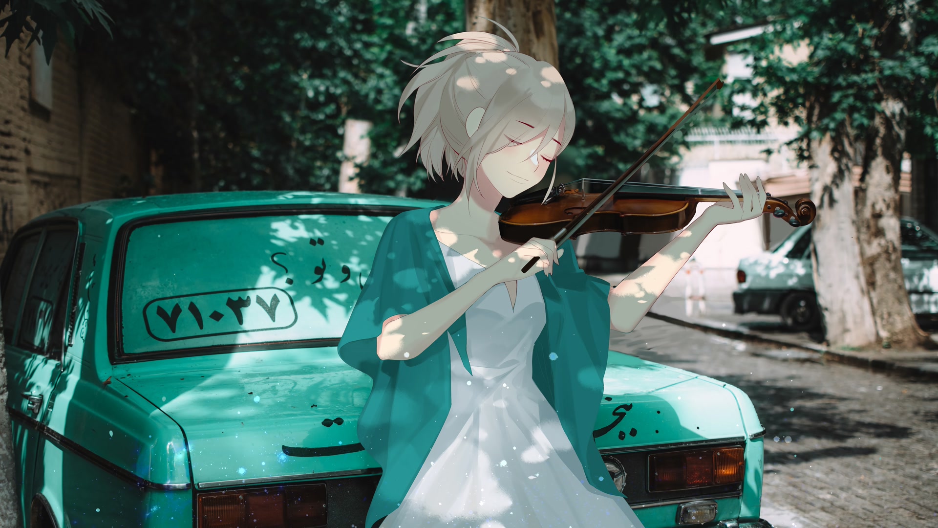 绿车少女拉琴