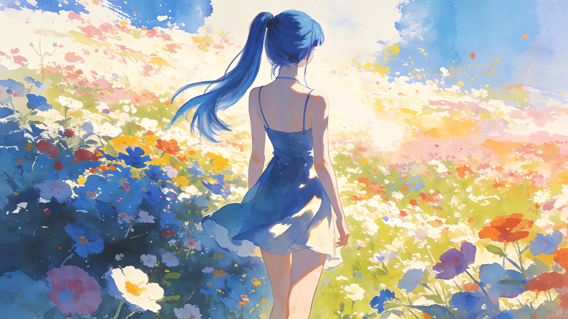 花海少女背影