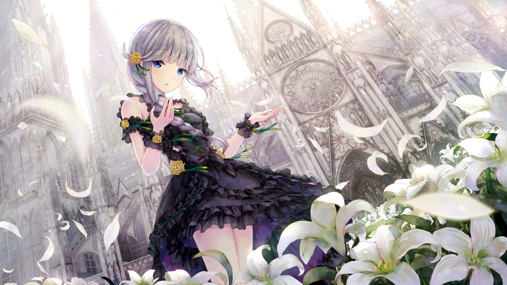 花间黑裙少女
