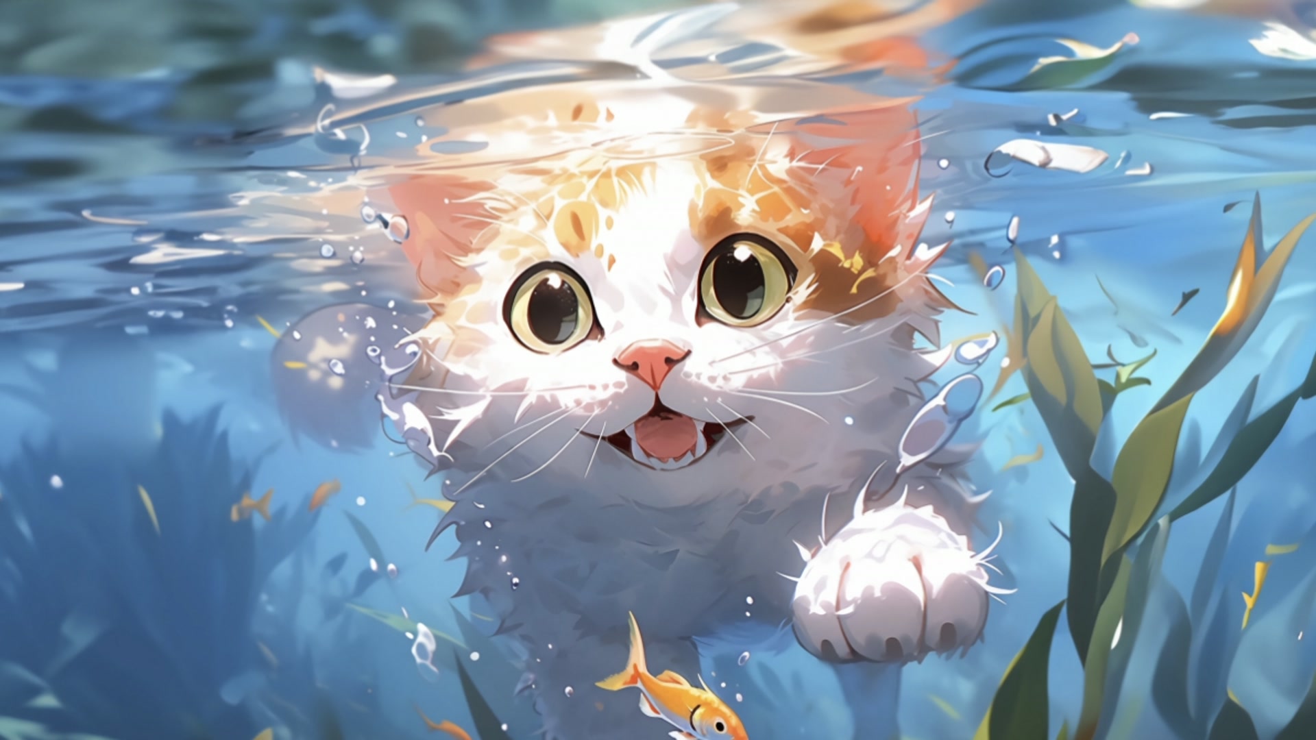 萌猫水下探鱼