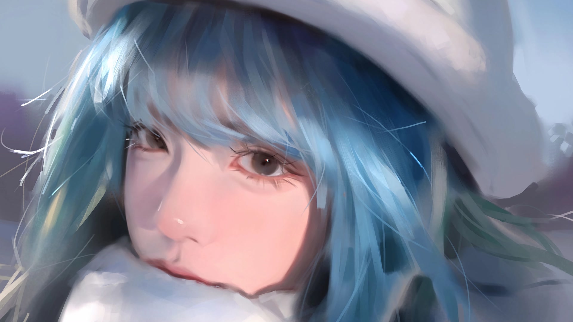 蓝发少女冬帽