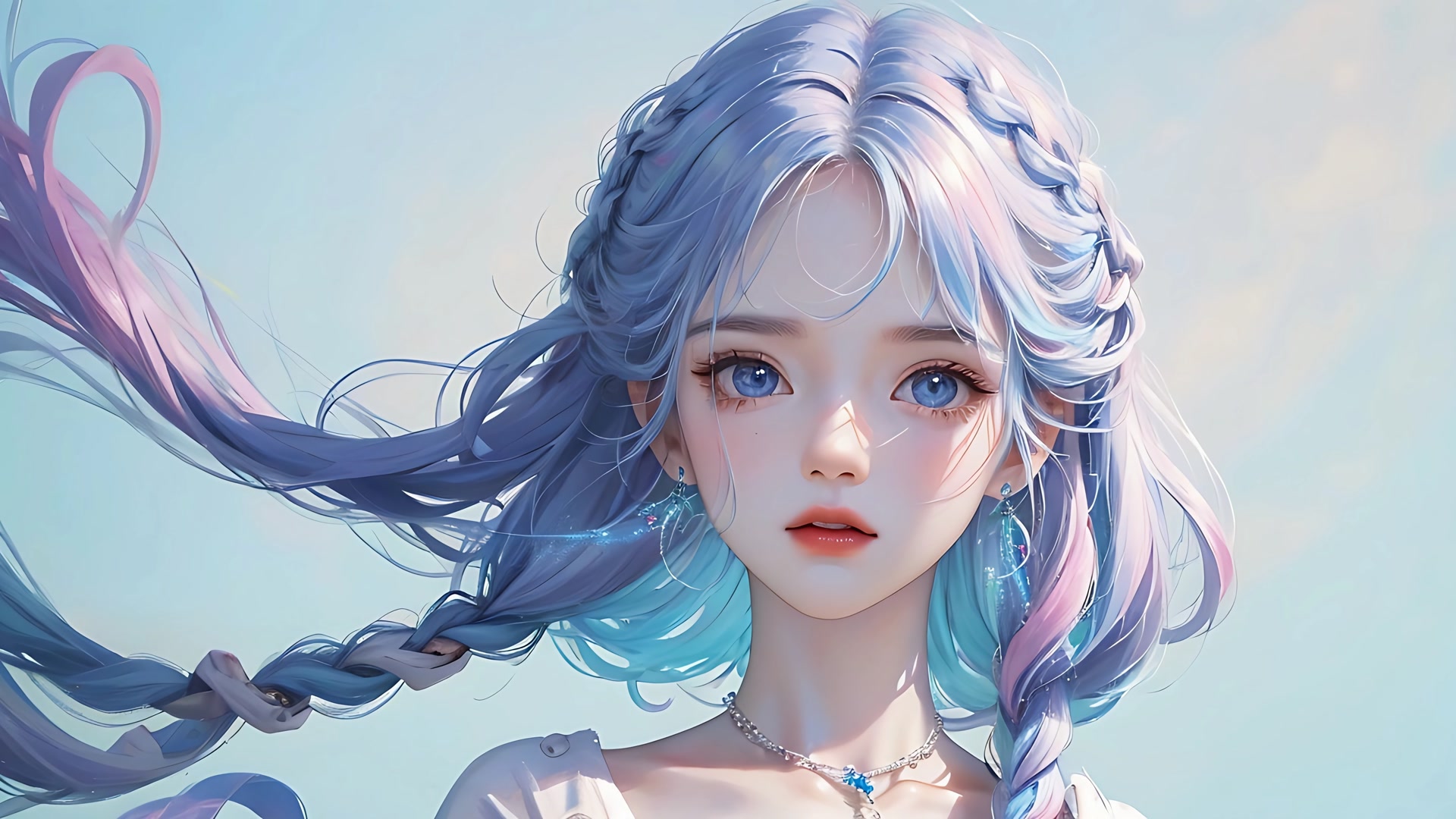 蓝发少女凝视