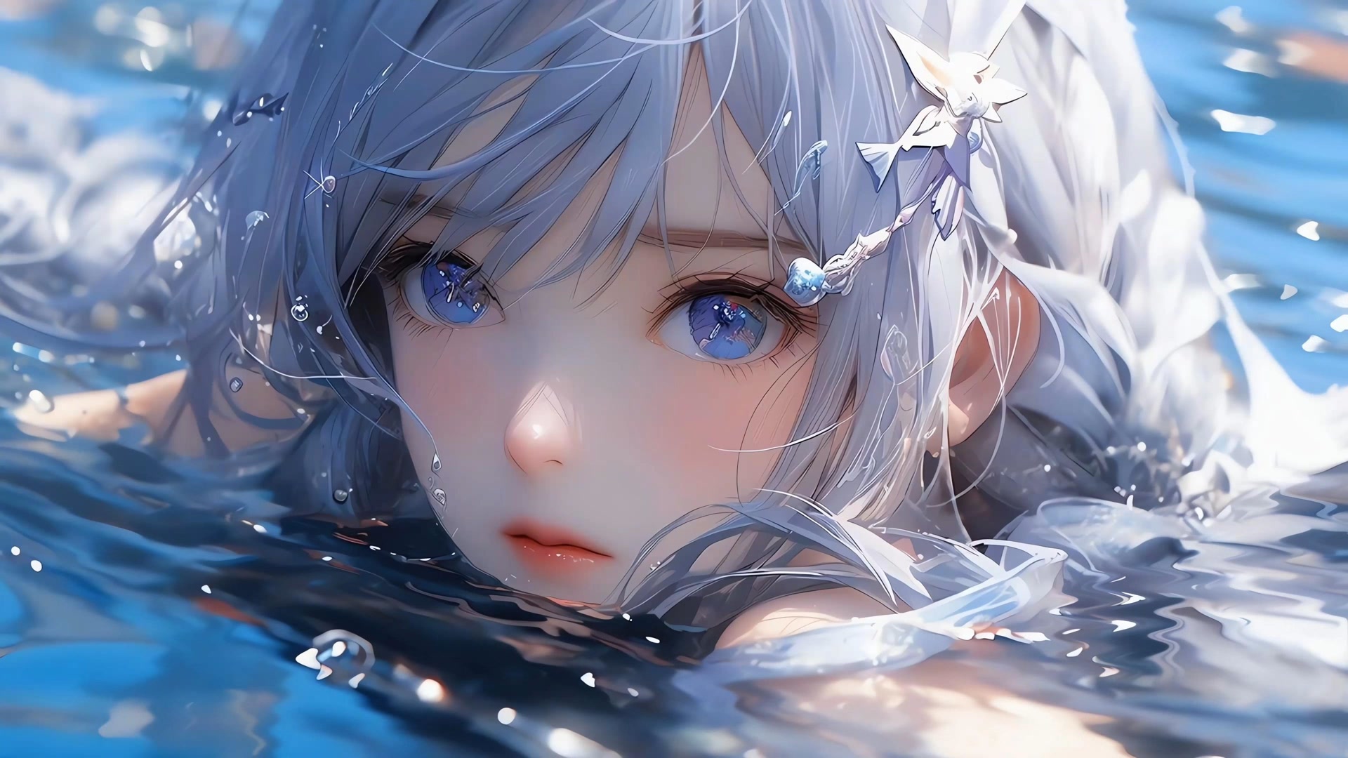 蓝发少女水中