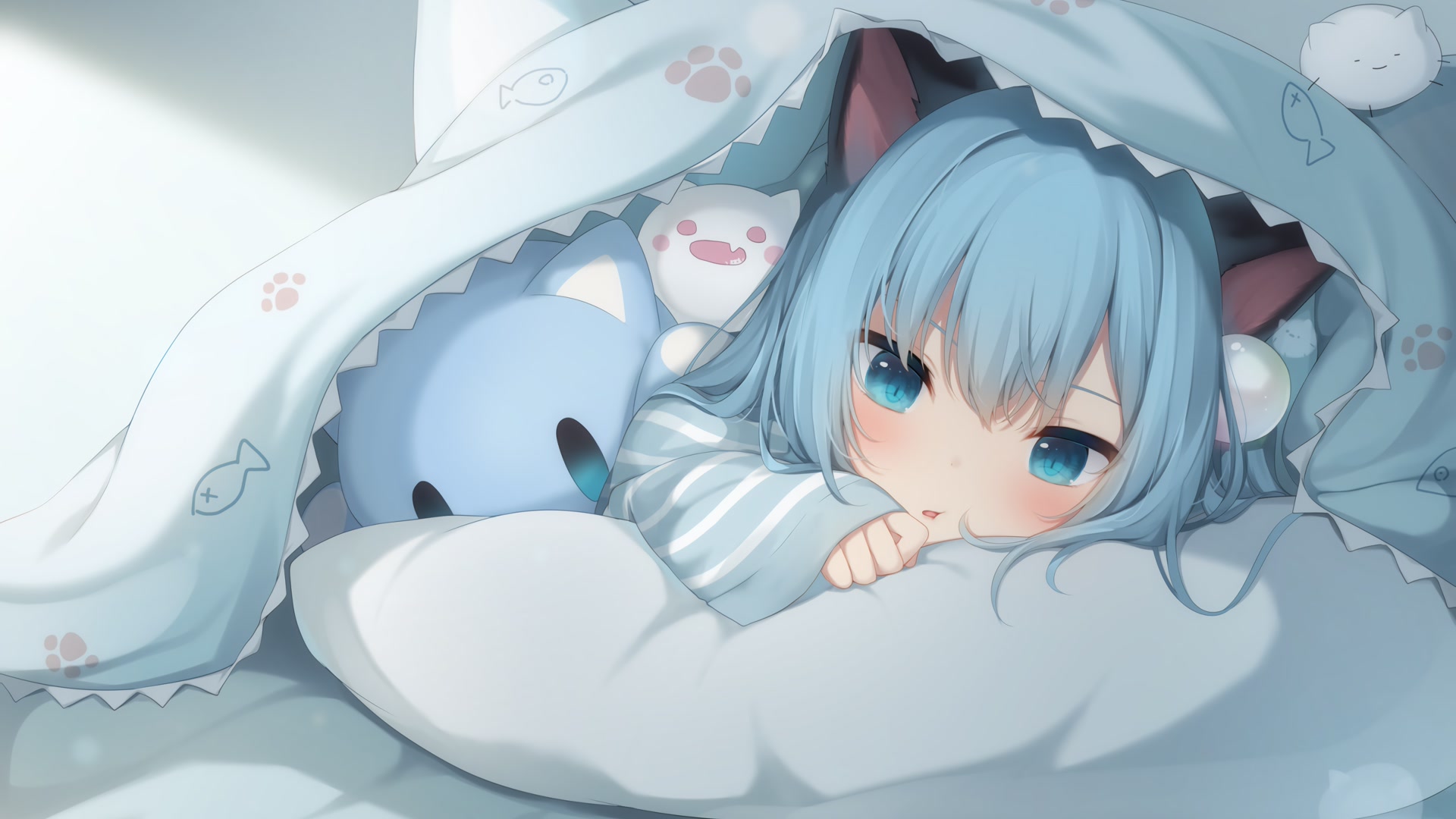 蓝发少女睡梦中