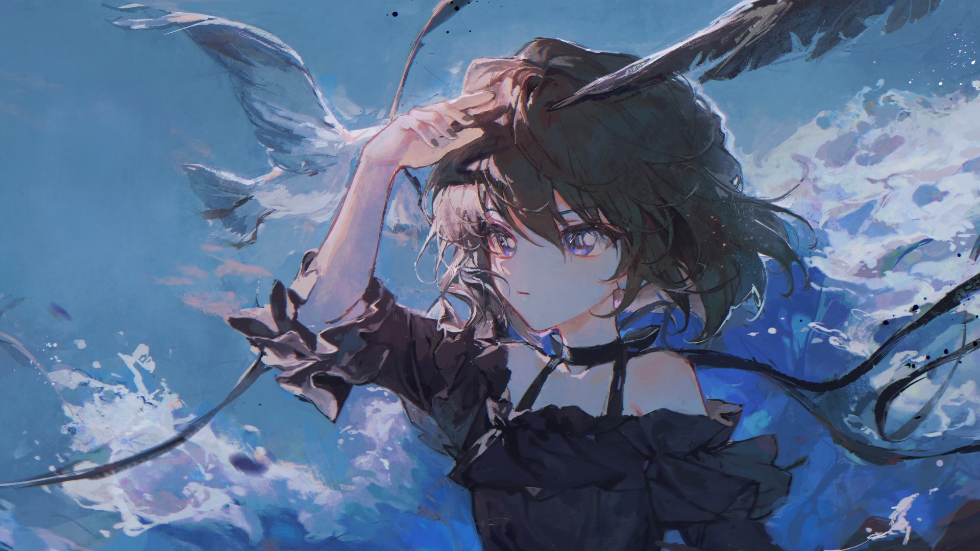 蓝翼少女仰望