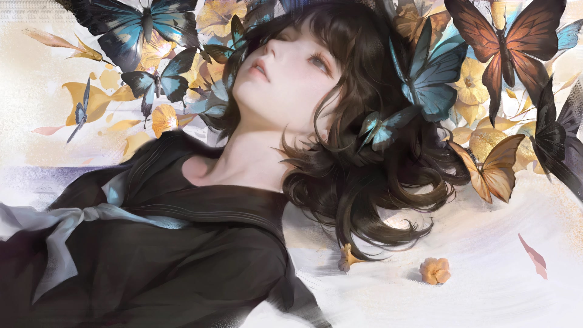 蝶舞少女静卧