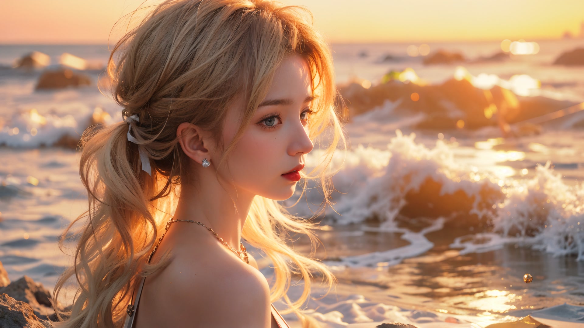 金发少女海边