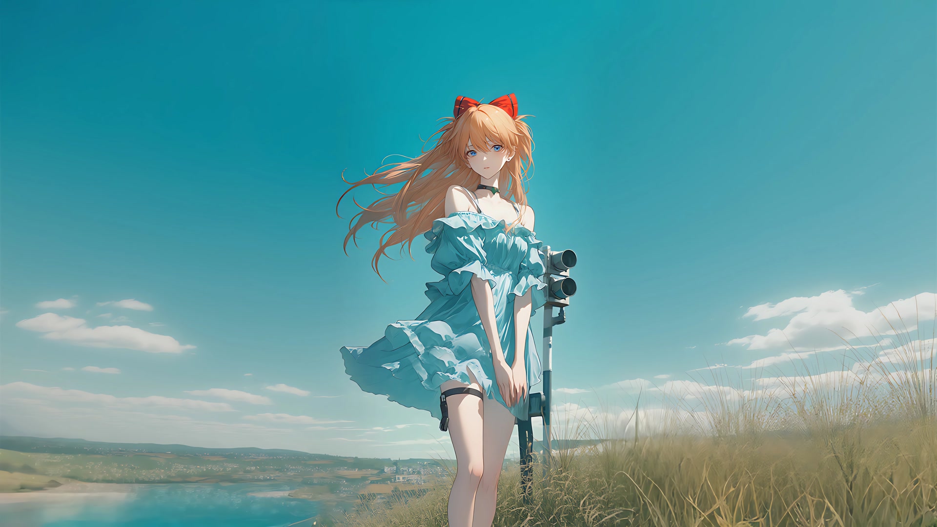 金发蓝裙少女