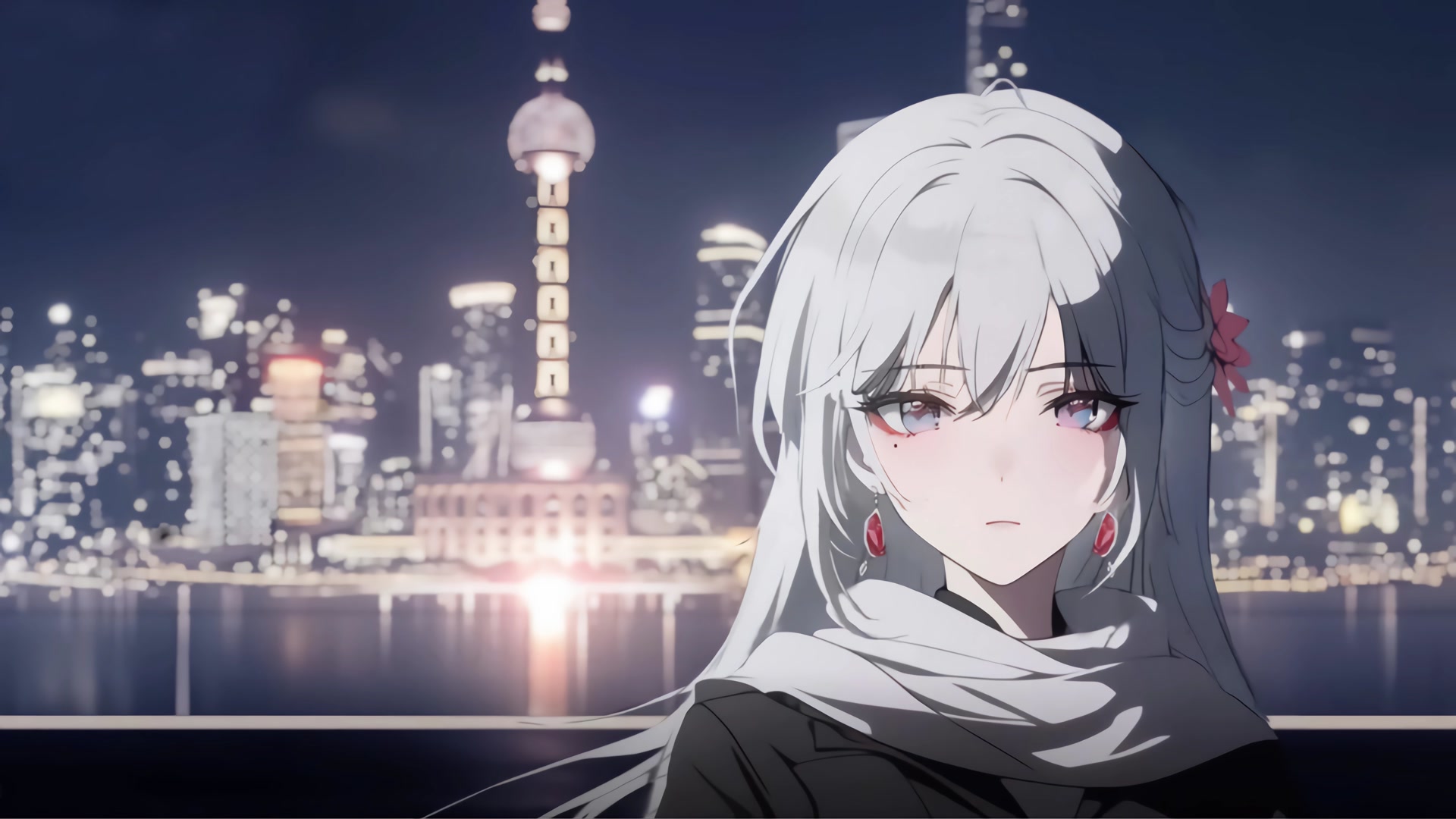 银发少女夜景