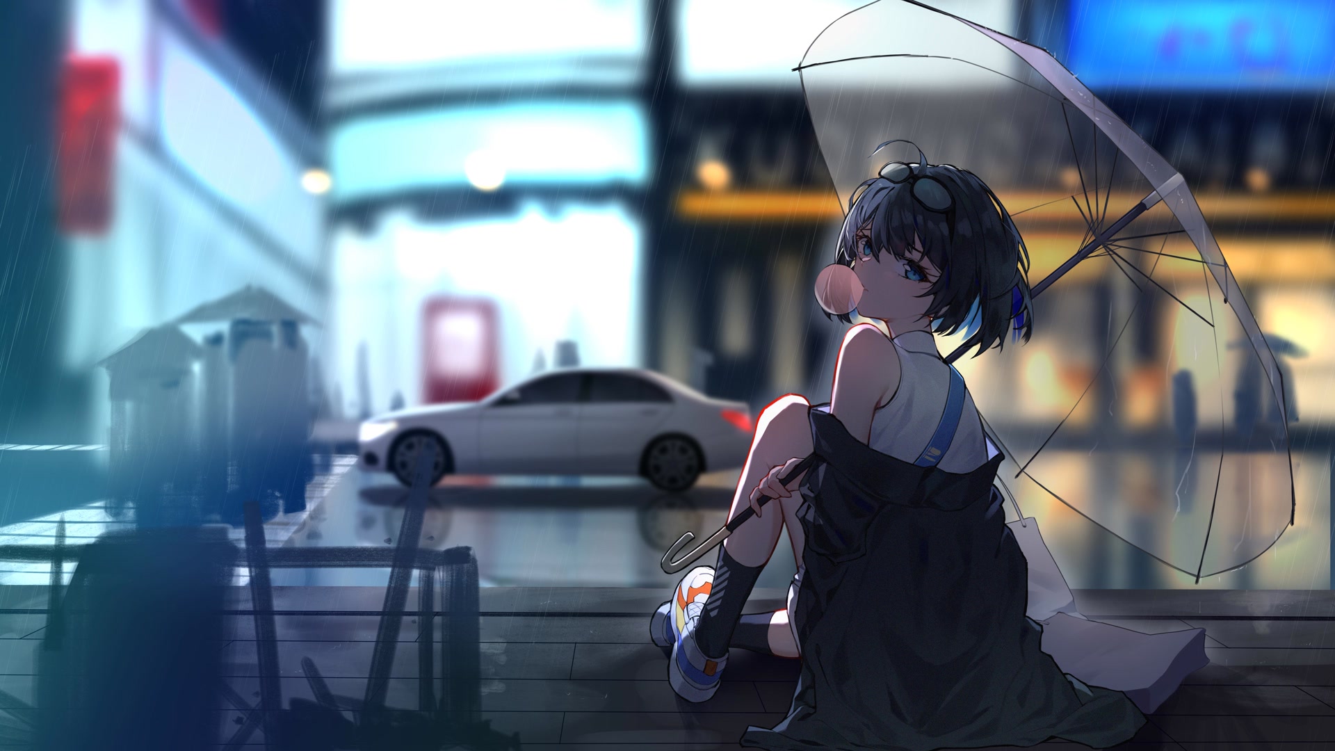 雨夜伞下少女