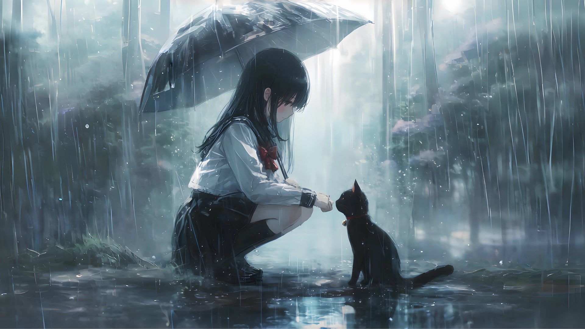 雨夜伞下猫