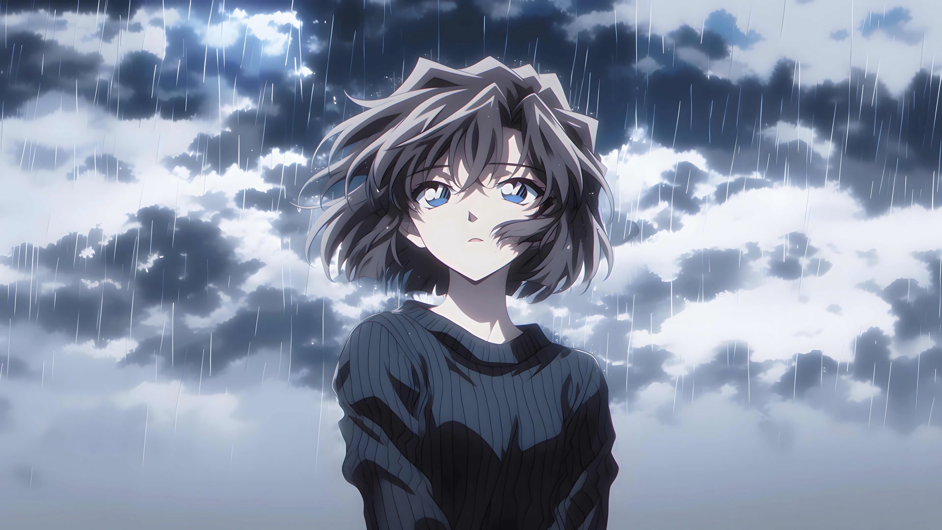 雨夜少女凝望
