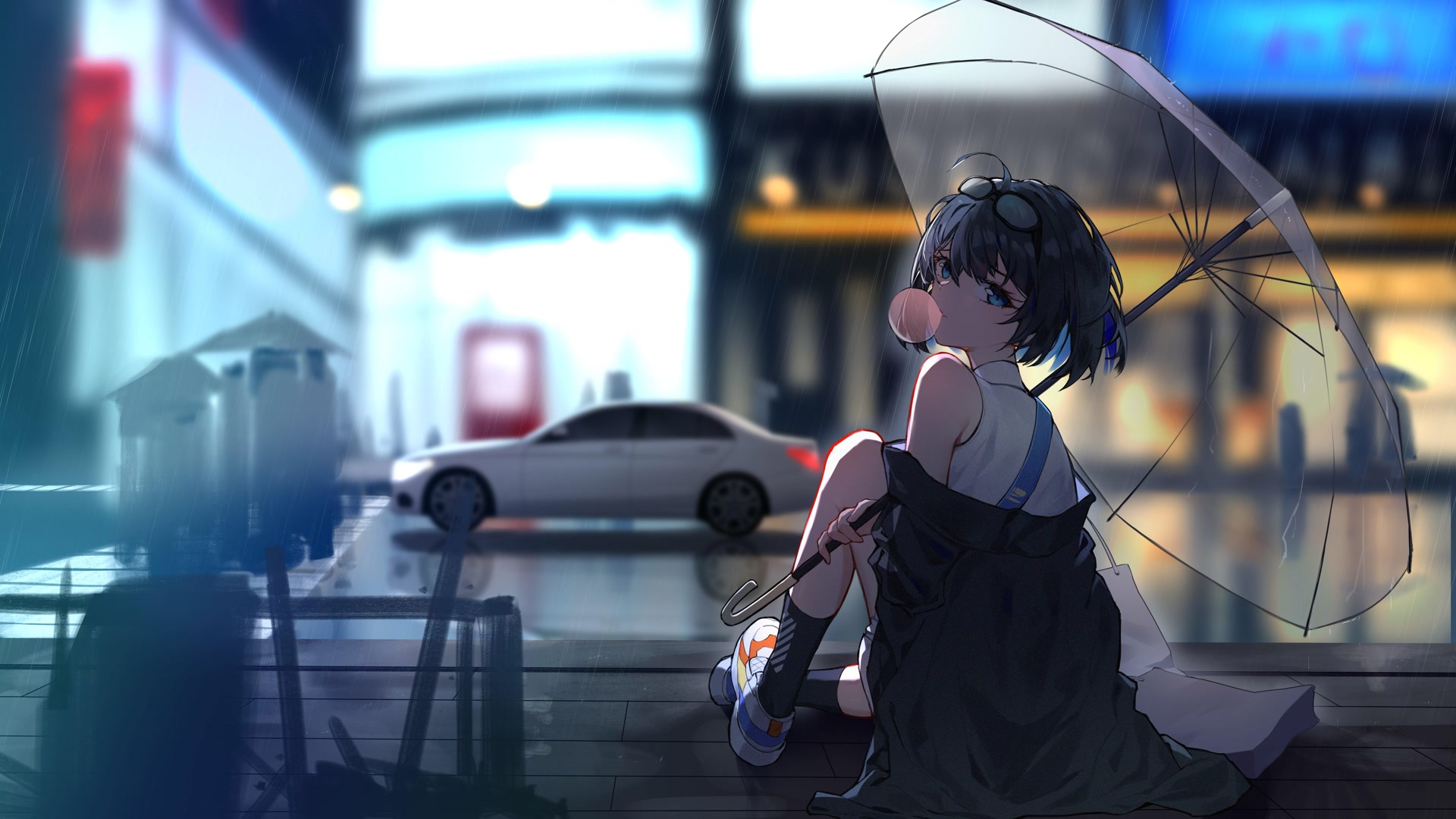 雨夜撑伞少女