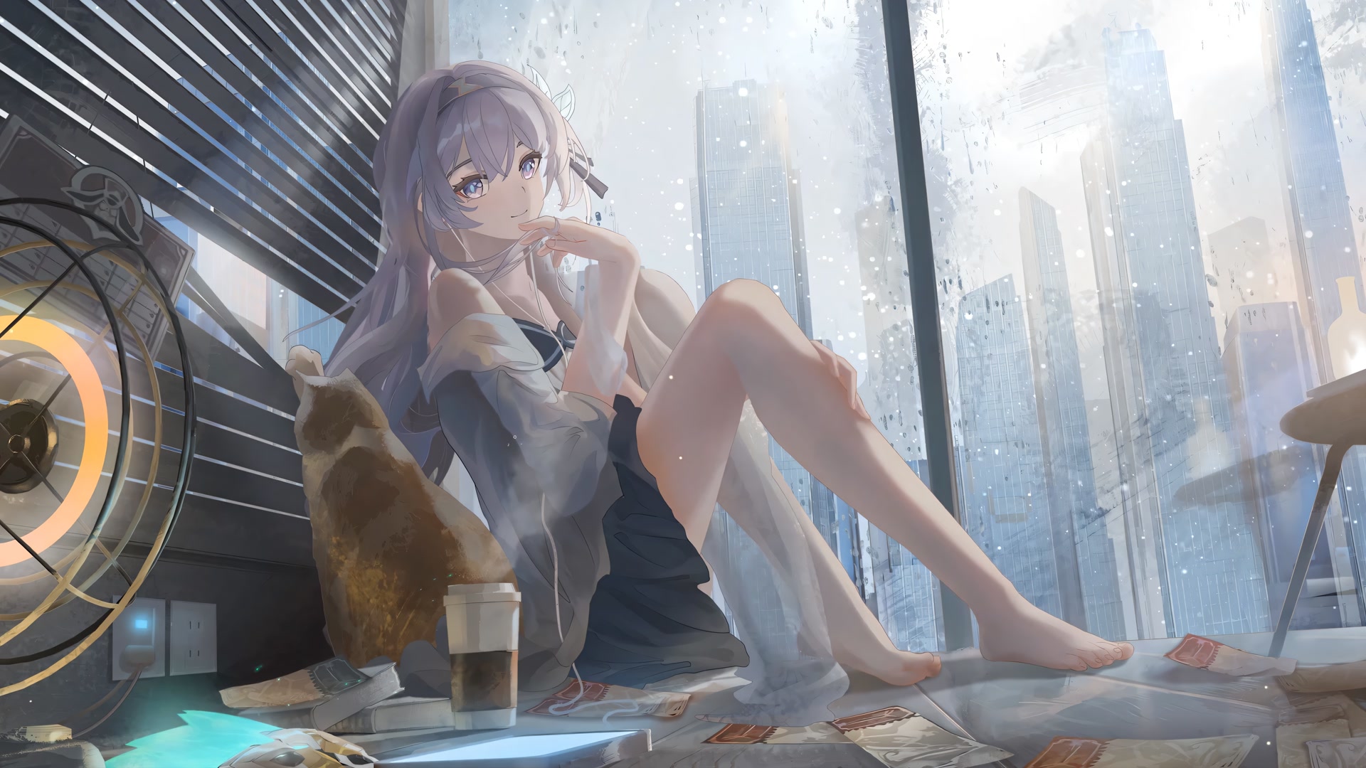 雨夜窗边少女