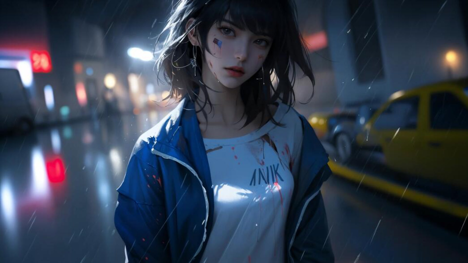 雨夜蓝衣少女