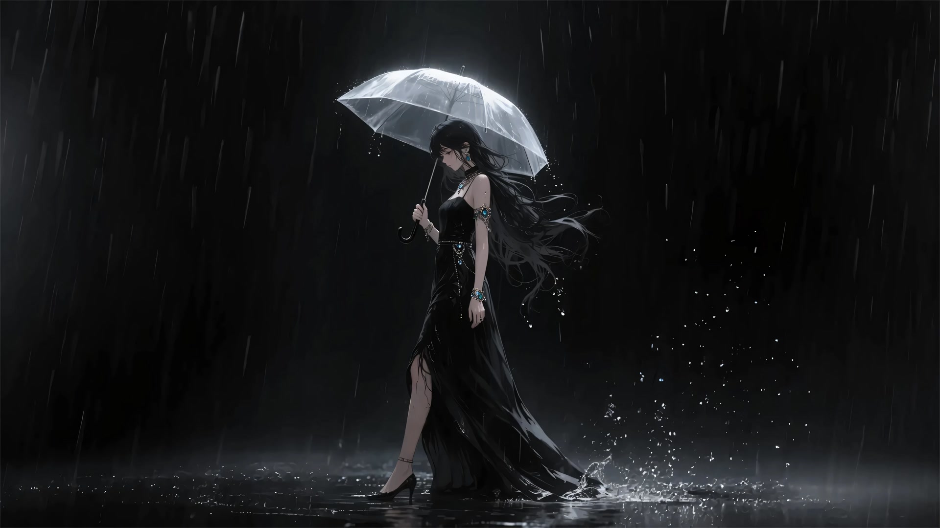 雨夜黑裙佳人