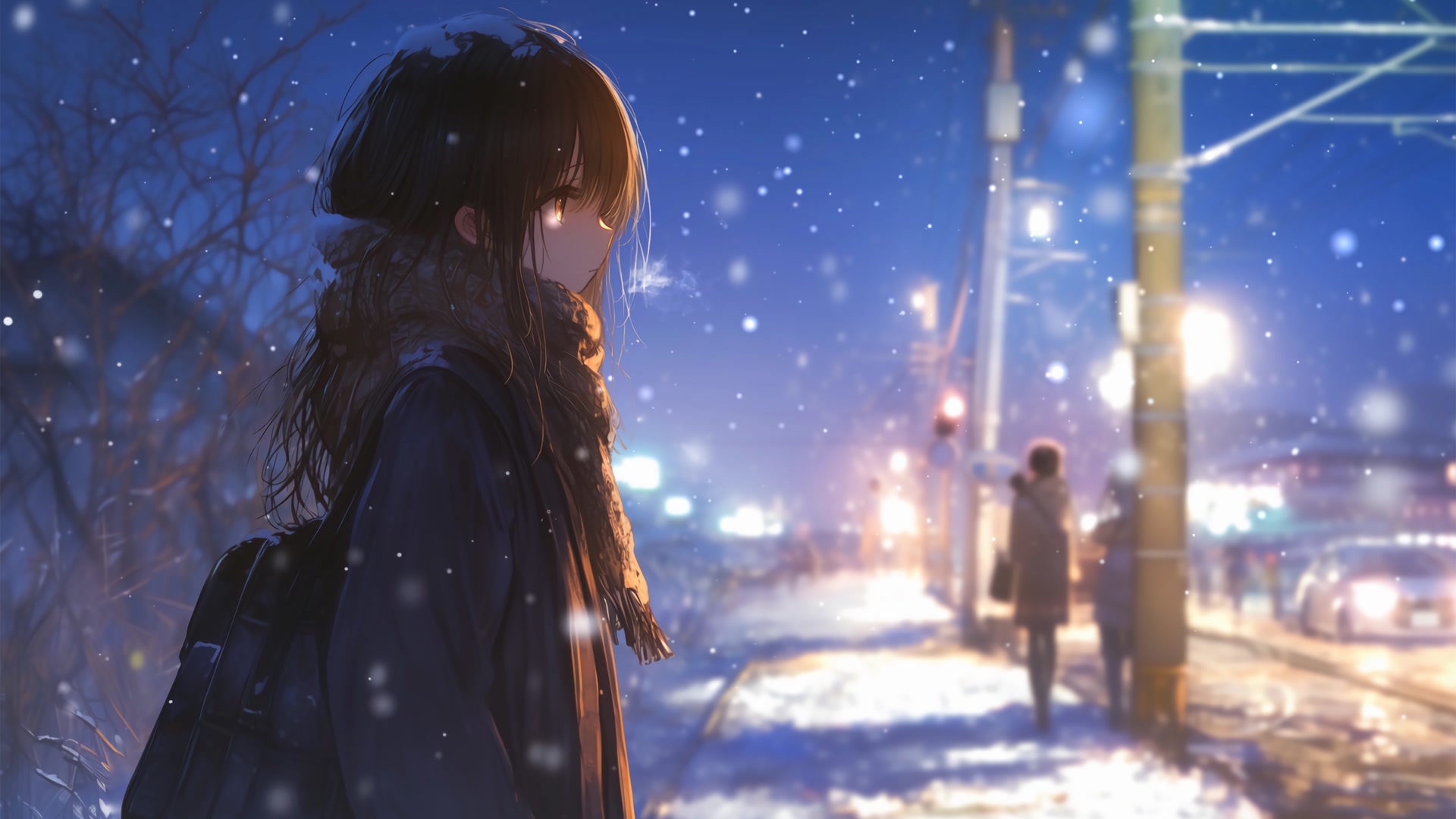 雪夜街头少女
