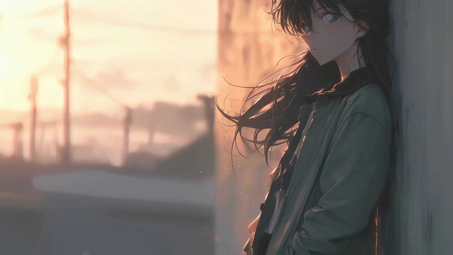 黄昏倚墙少女