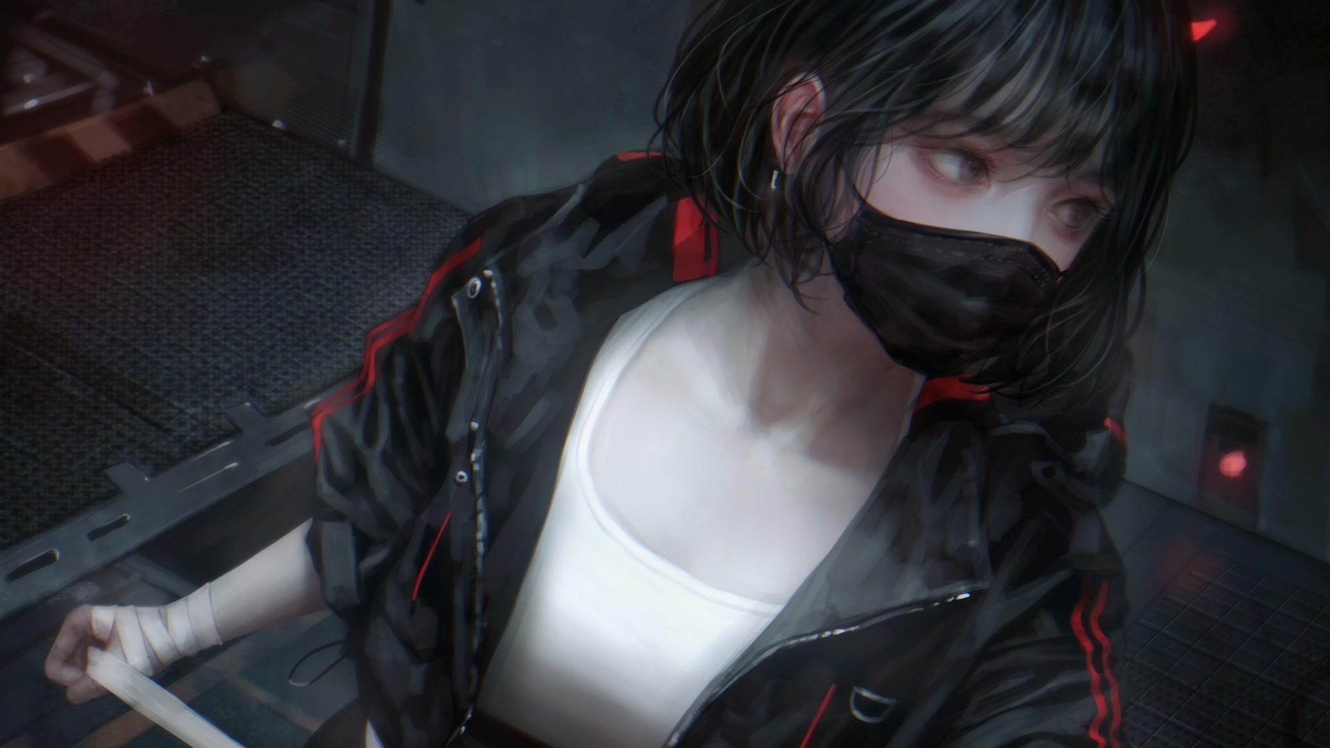 黑夹克口罩少女