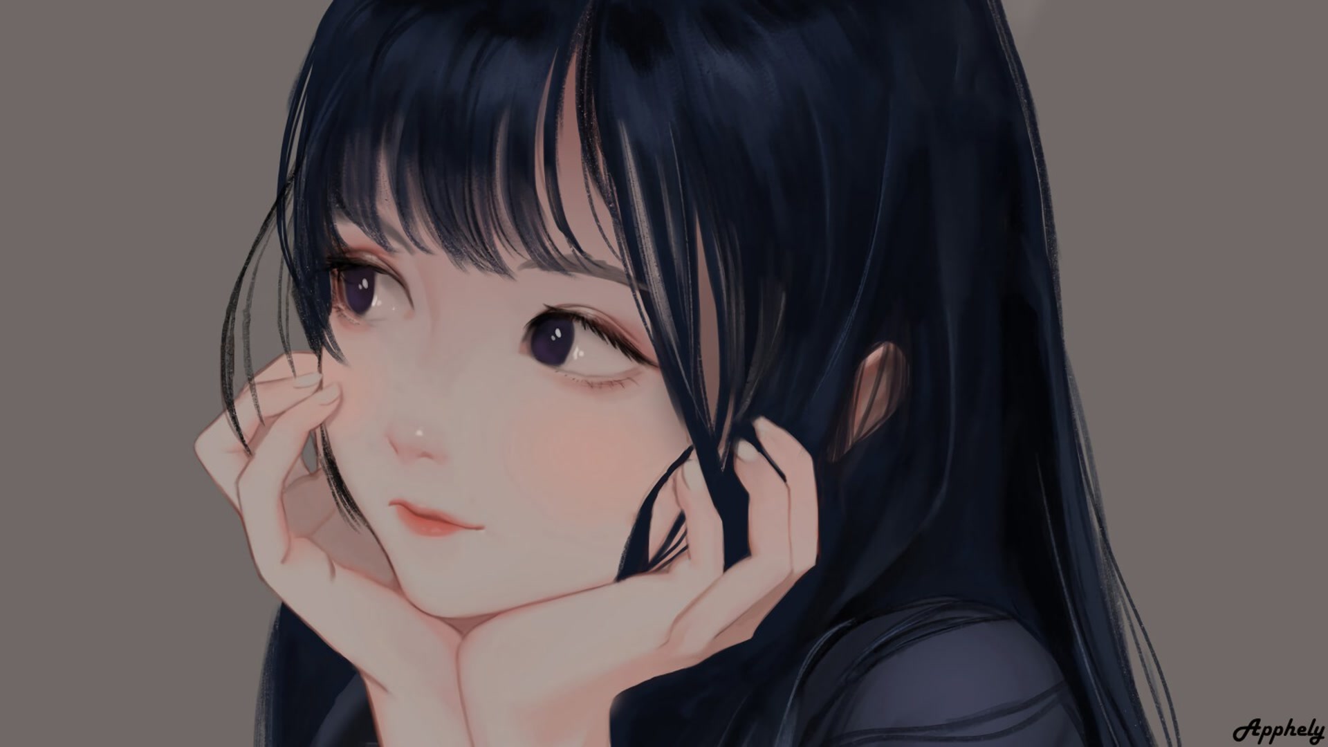 黑眸少女轻抚
