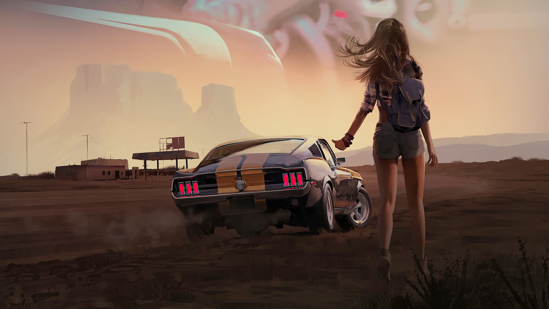 少女与复古跑车
