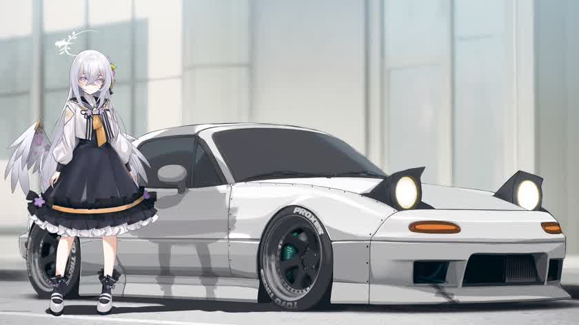 白翼少女与车