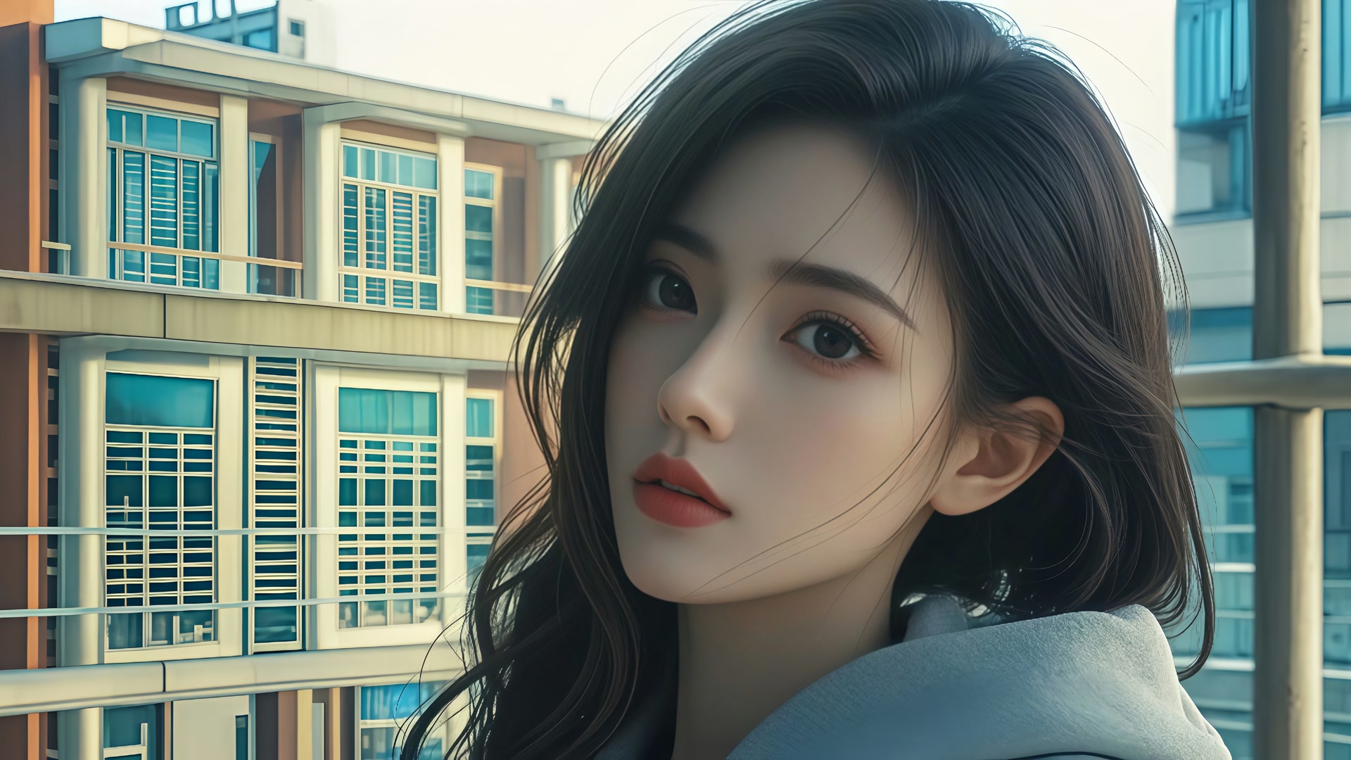 城市少女凝视
