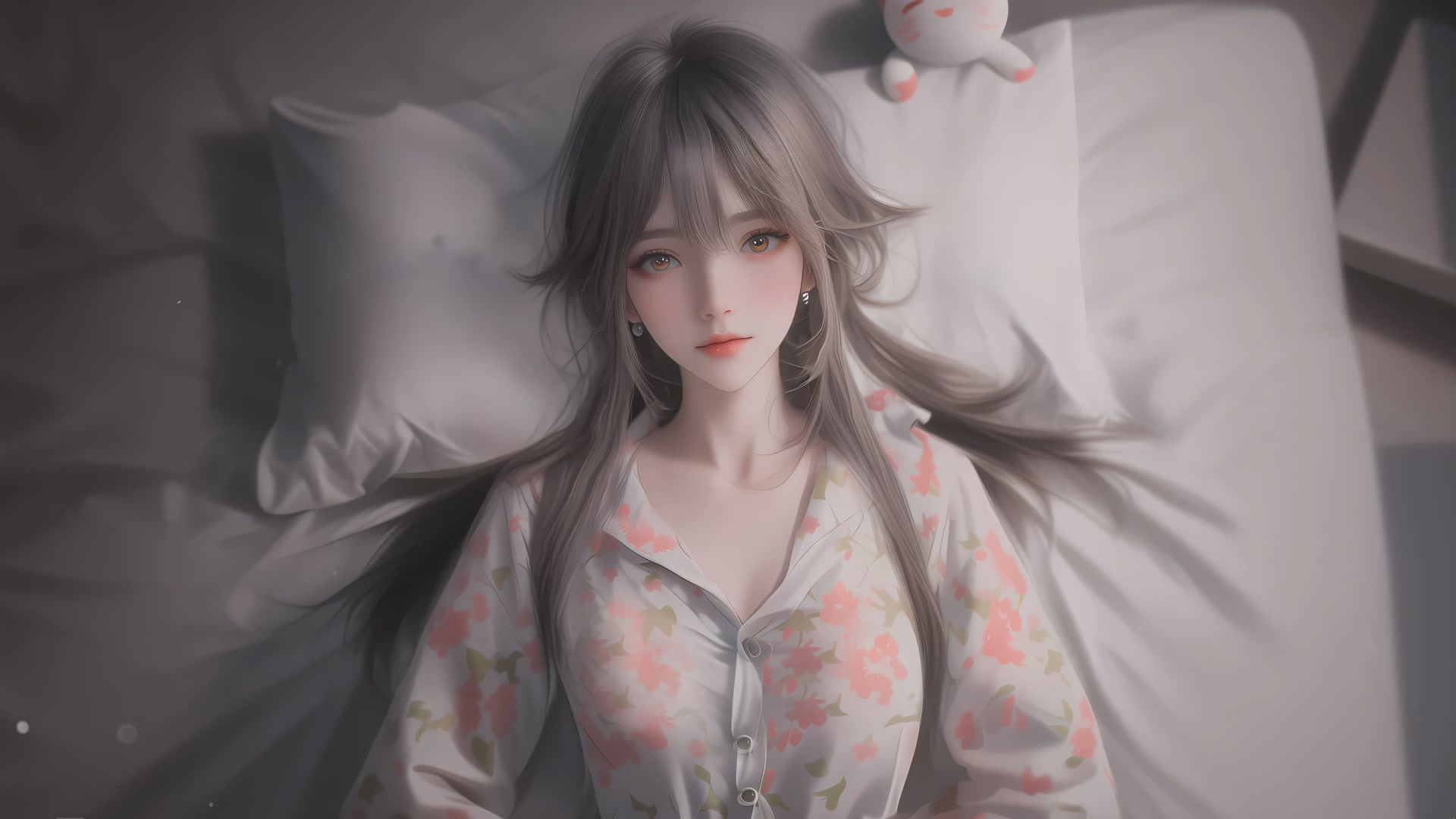 少女枕边凝视
