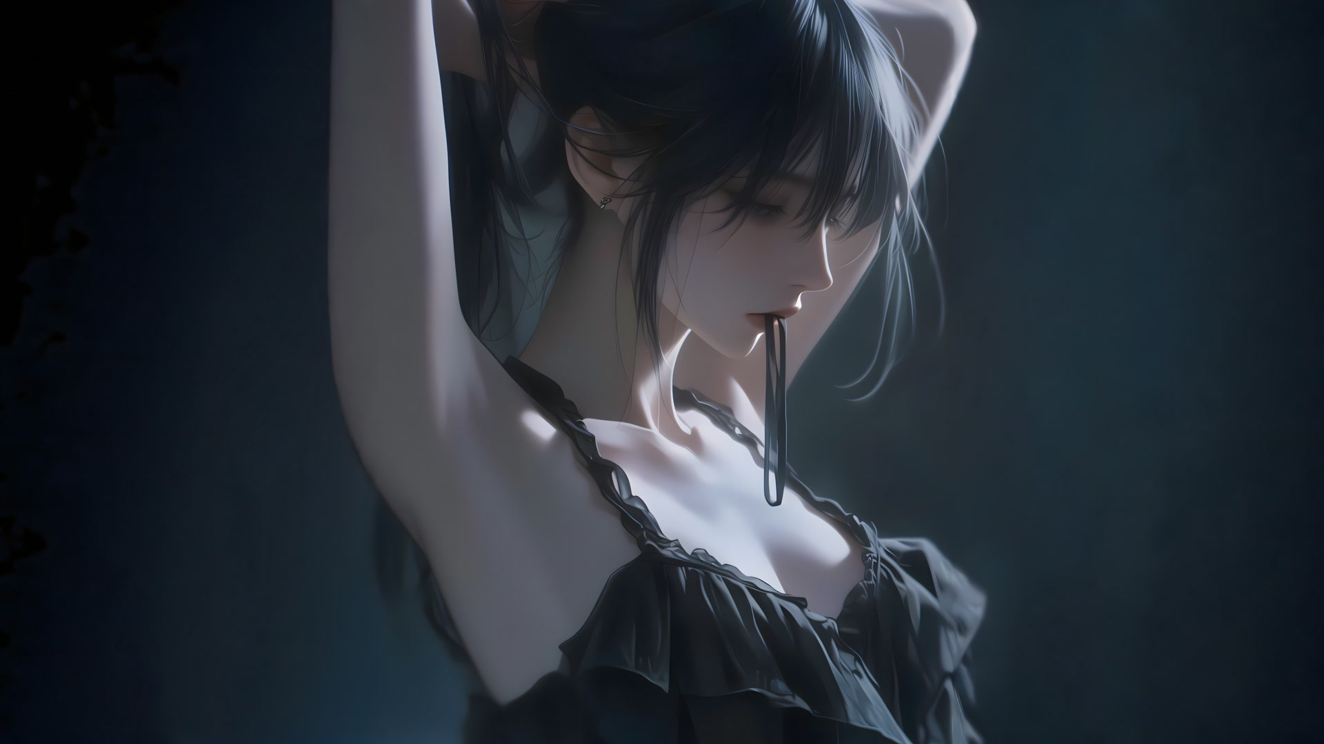 幽暗光影下的少女