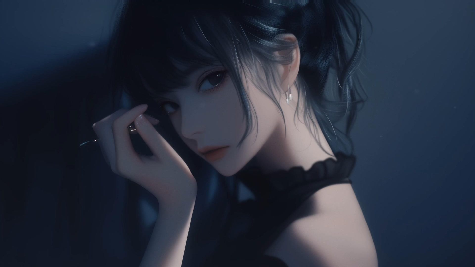 幽蓝光影中的少女