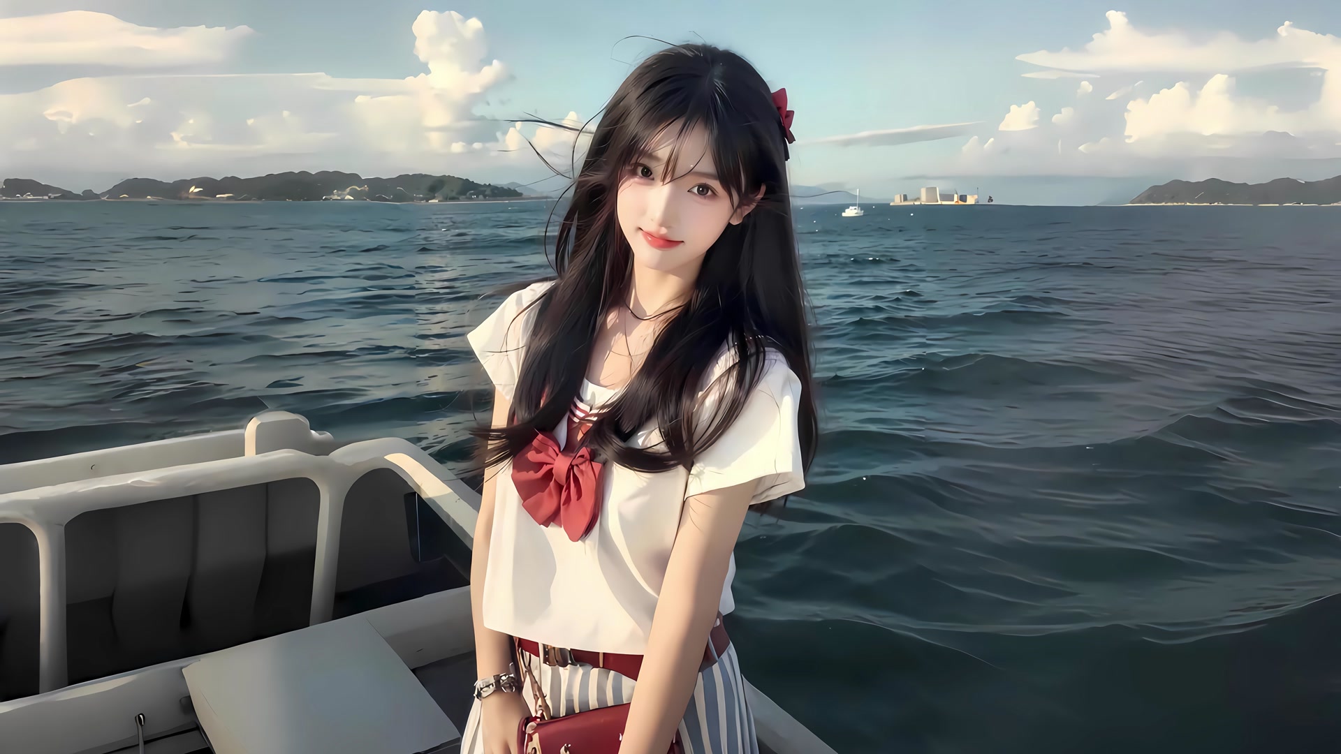 海风中的少女
