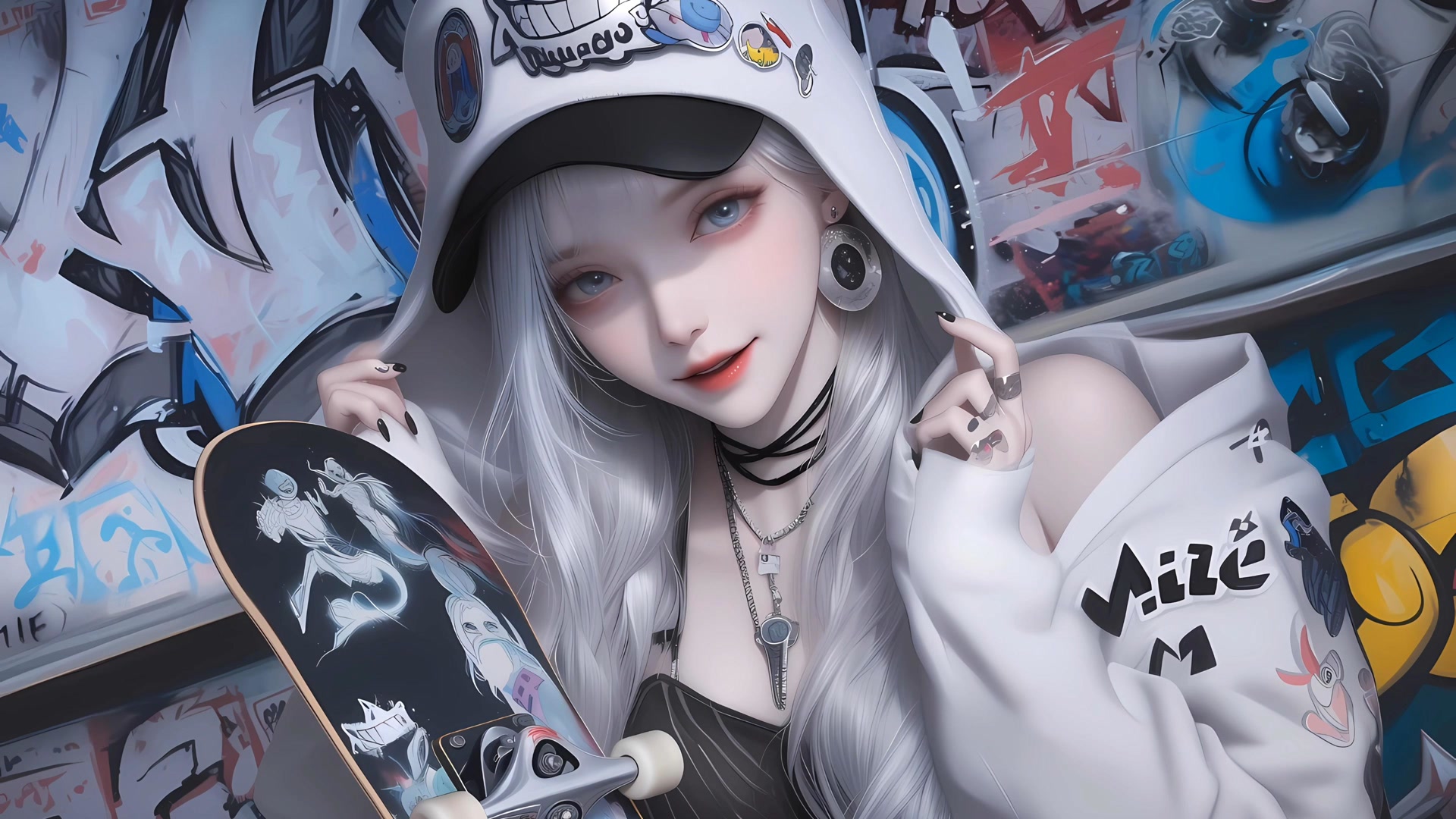 滑板涂鸦少女