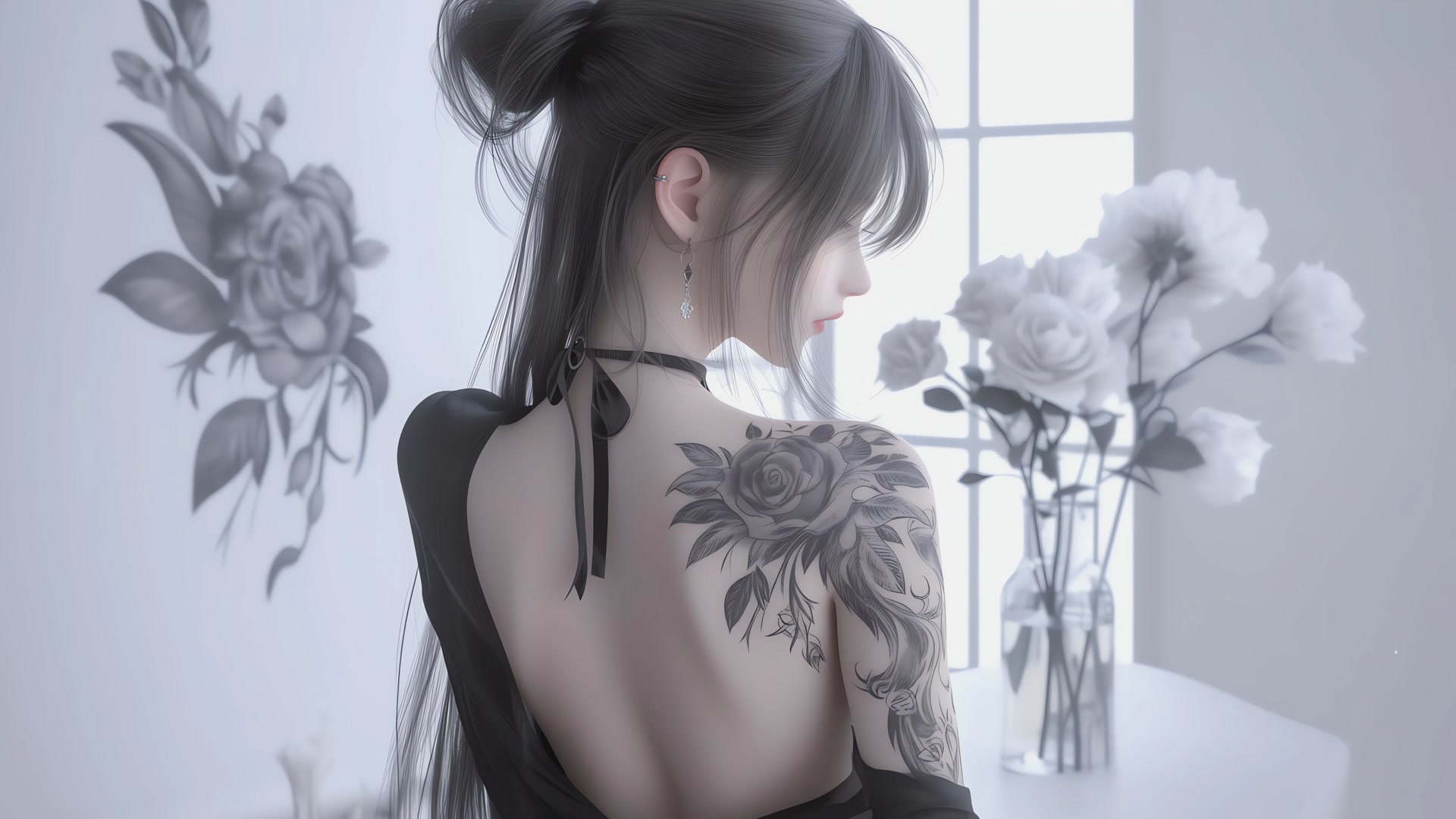 玫瑰纹身少女