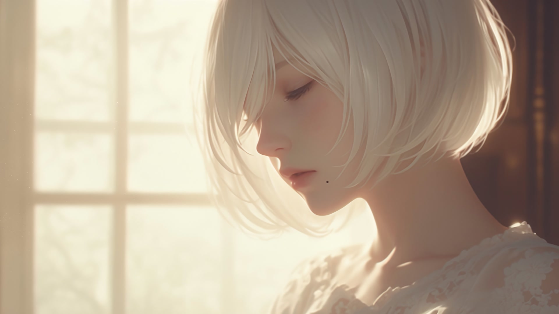 白发少女侧颜
