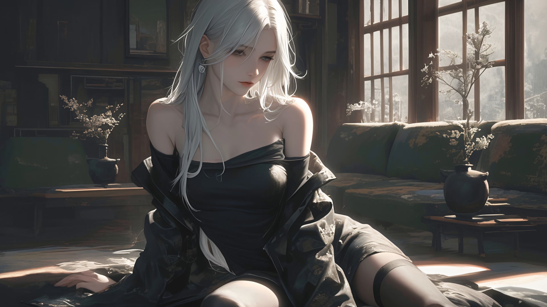 白发少女静坐