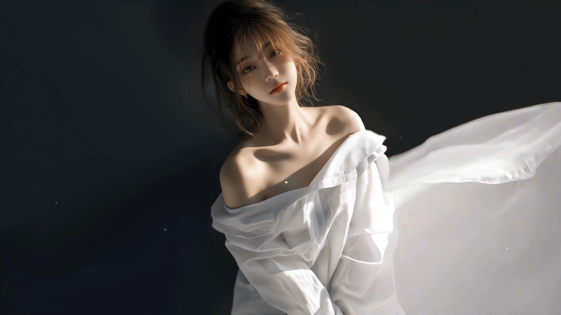 白裙少女回眸