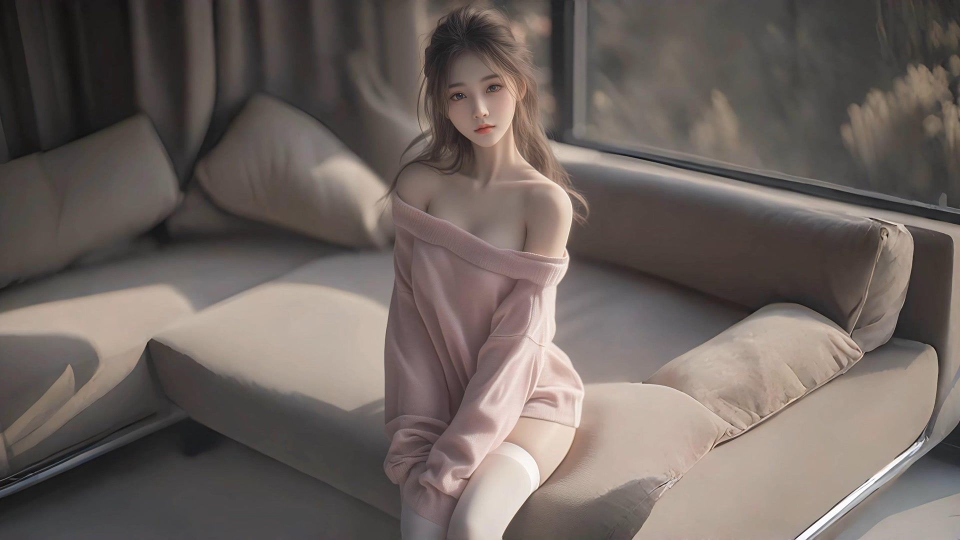 粉色毛衣少女