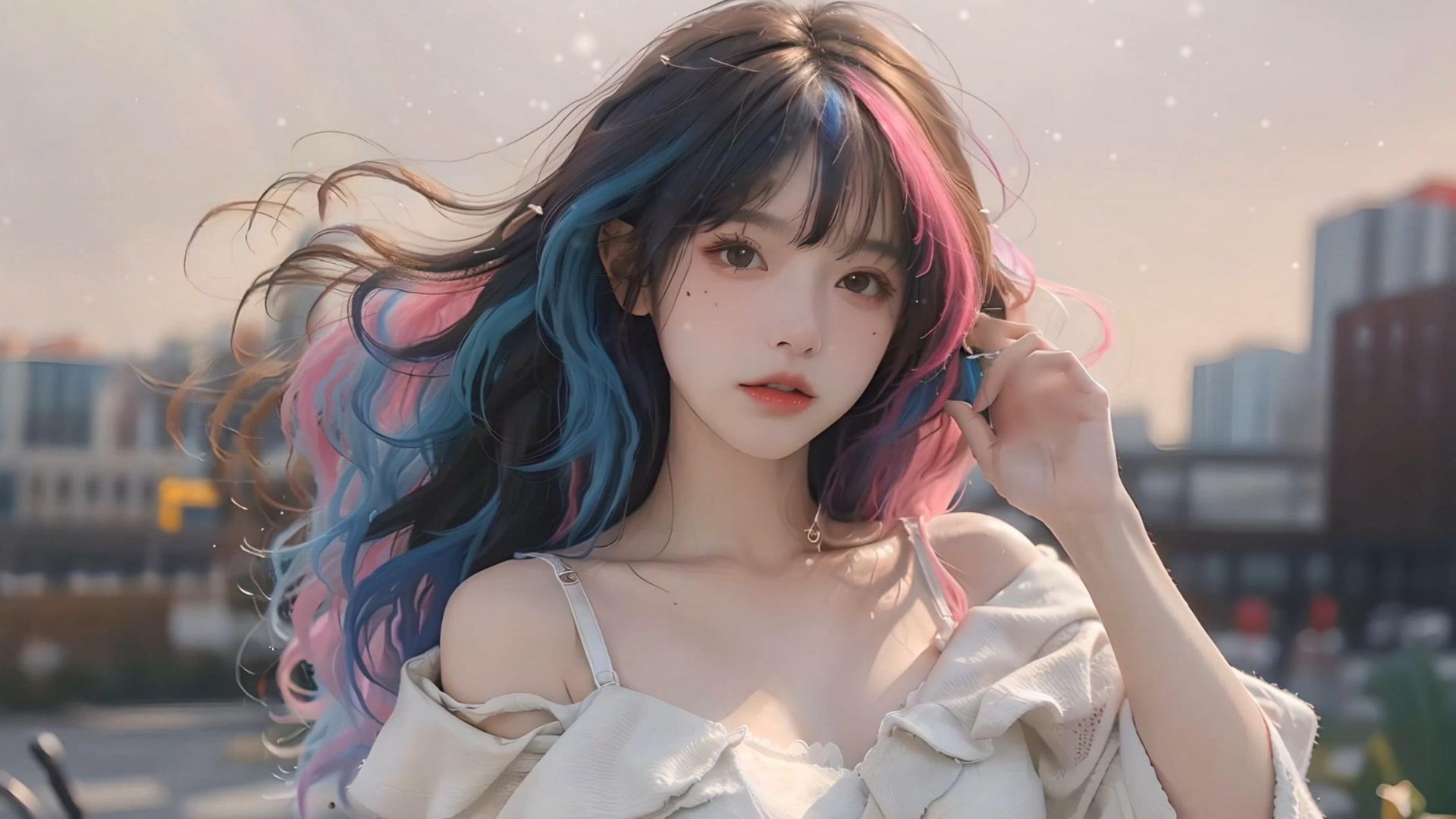 粉蓝双色长发少女