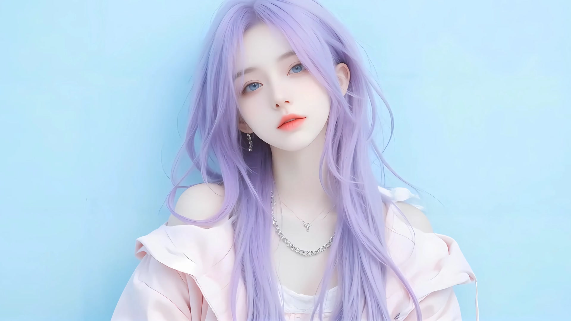 紫发少女佩戴项链