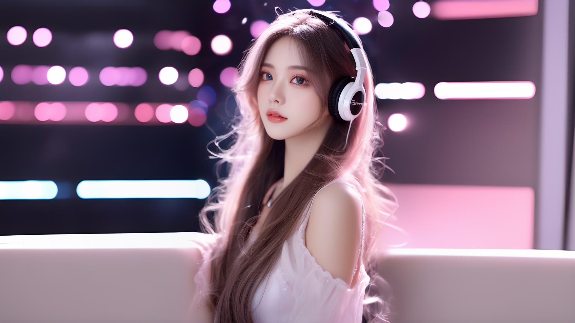 耳机少女听歌