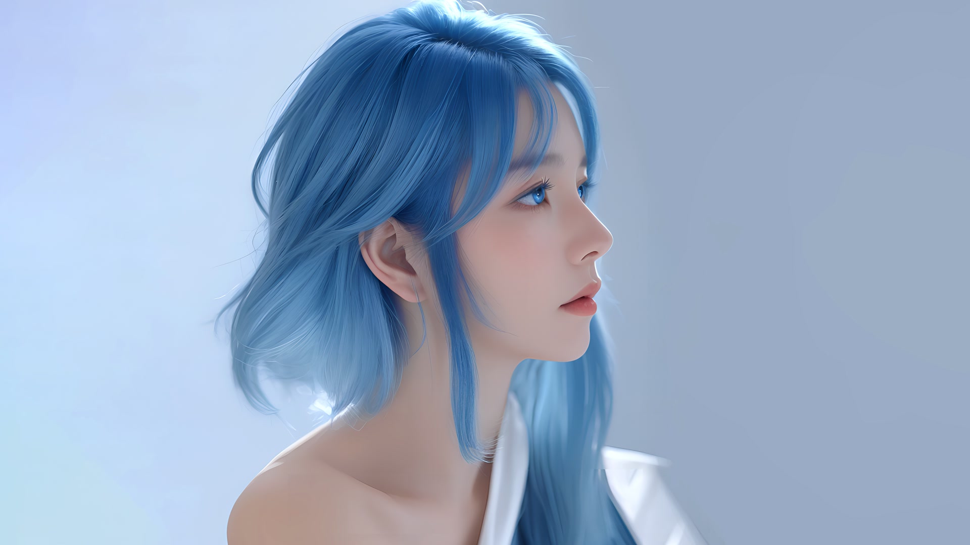 蓝发少女侧颜